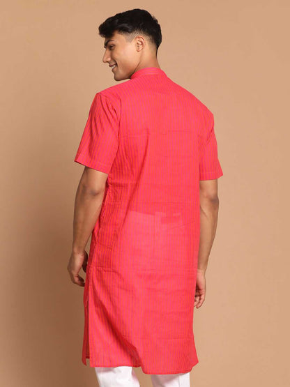 Vastramay Men's Pink Color Striped Kurta