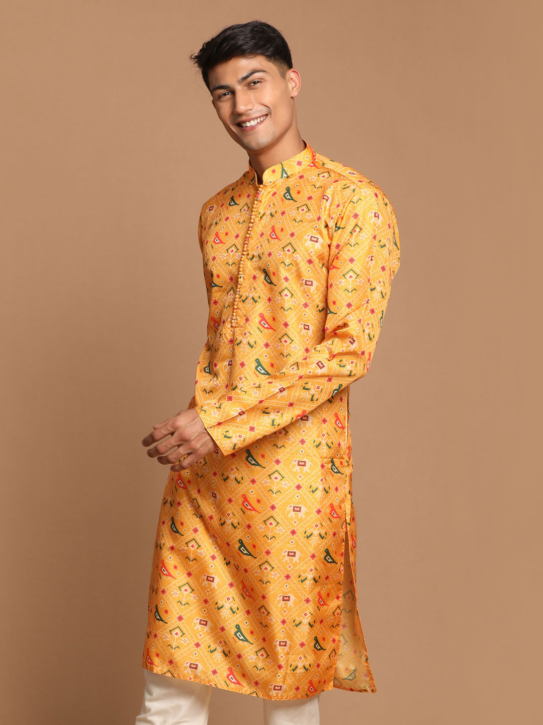 Vastramay Men's Yellow Silk Blend Ethnic Kurta