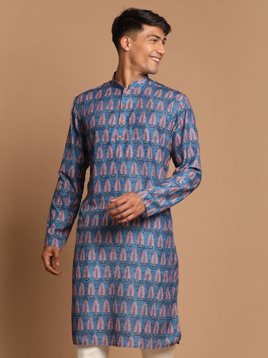 Vastramay Men's Blue Printed Kurta