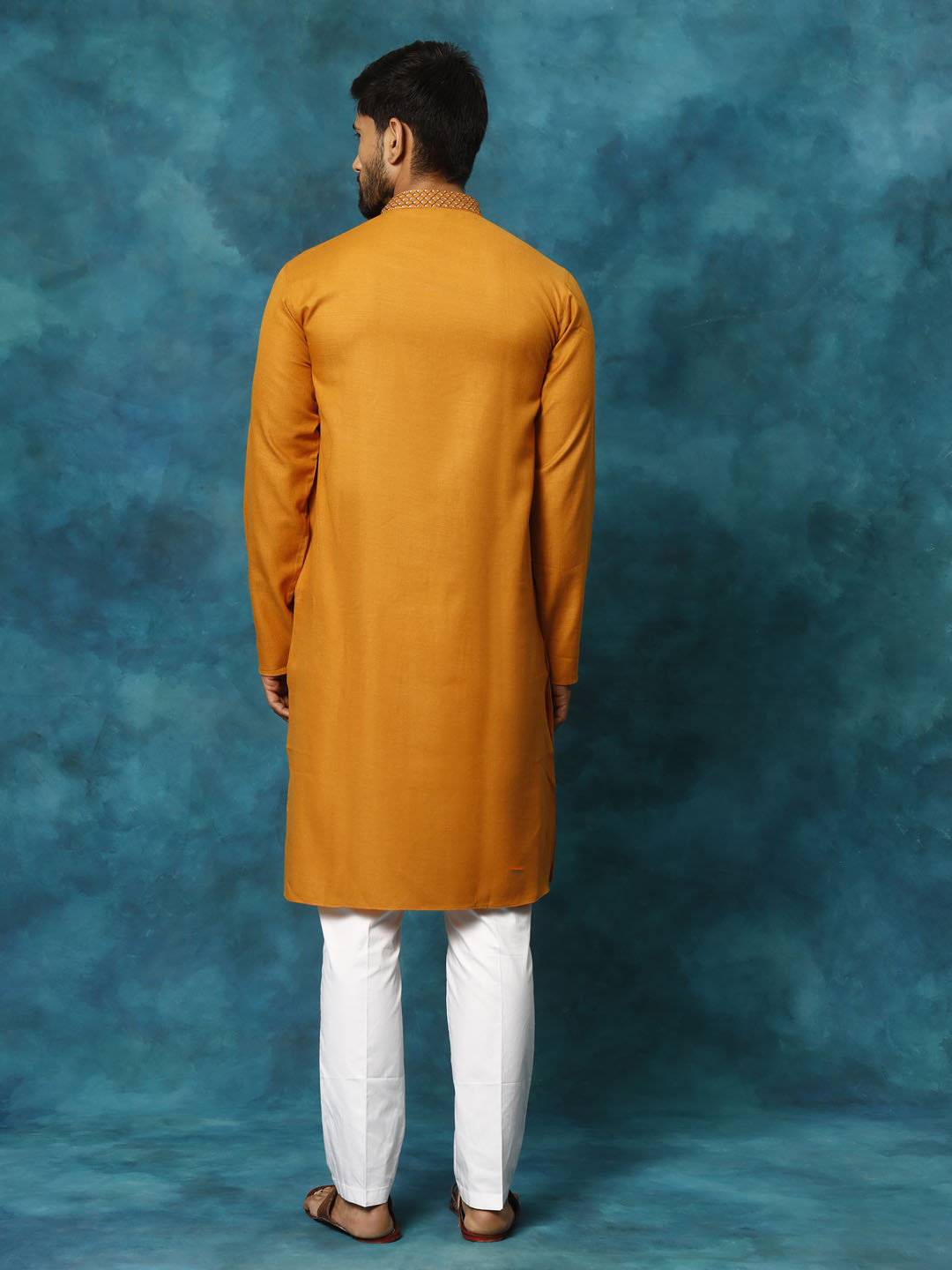 VASTRAMAY Men's Rust And White Cotton Blend Kurta Pyjama Set