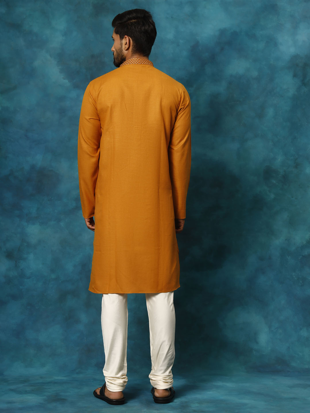 VASTRAMAY Men's Rust And Cream Cotton Blend Kurta Pyjama Set