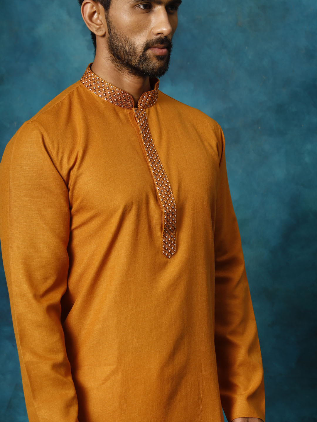 VASTRAMAY Men's Rust And Cream Cotton Blend Kurta Pyjama Set