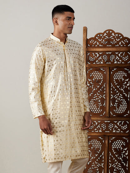 Vastramay mens gold foil printed kurta