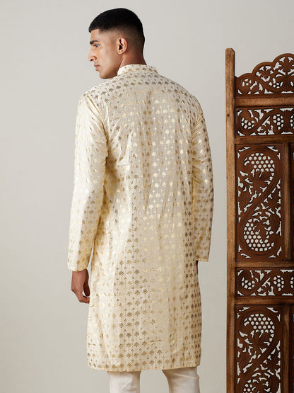 Vastramay mens gold foil printed kurta