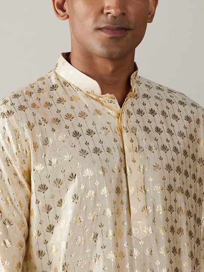 Vastramay mens gold foil printed kurta