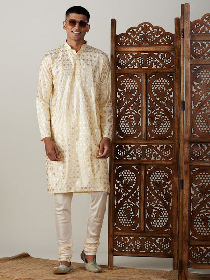 Vastramay mens gold foil printed kurta