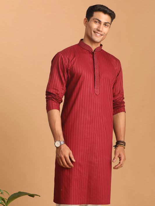 vastramay mens maroon cotton blend solid kurta