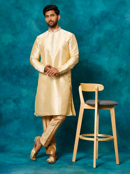 VASTRAMAY Men's Beige jacquard Kurta