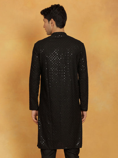 Vastramay Men's Black Cotton Blend Kurta