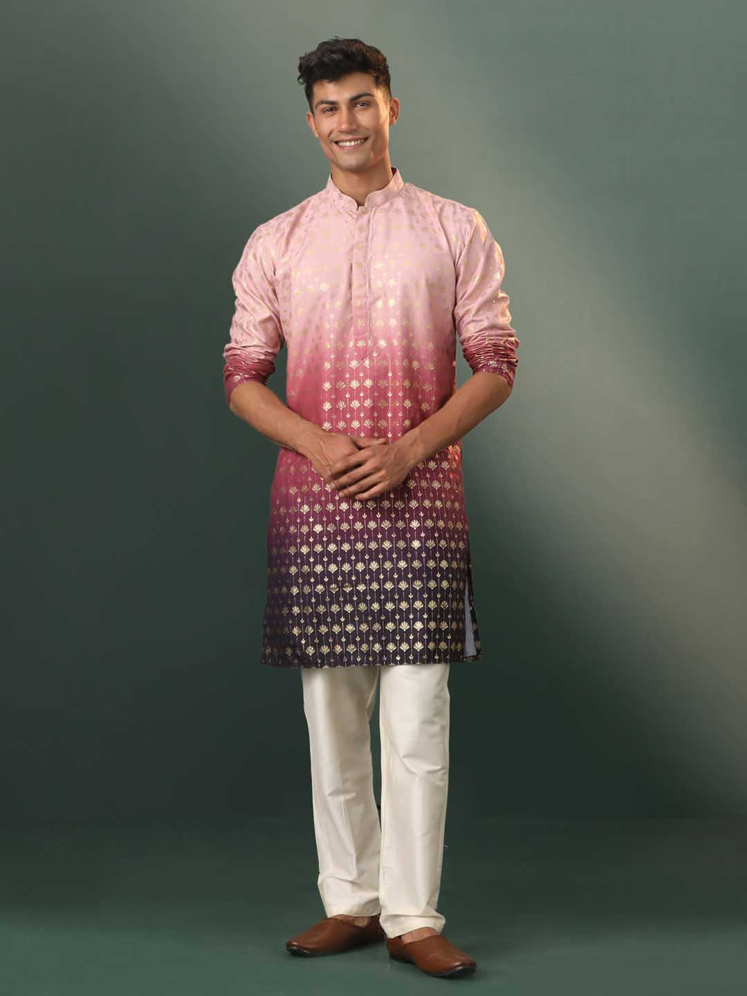 Vastramay Men's Purple Rayon Kurta Pyjama Set