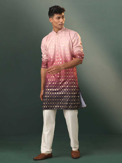 Vastramay Men's Purple Rayon Kurta Pyjama Set