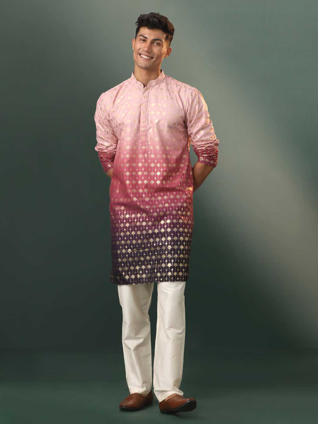 Vastramay Men's Purple Rayon Kurta Pyjama Set