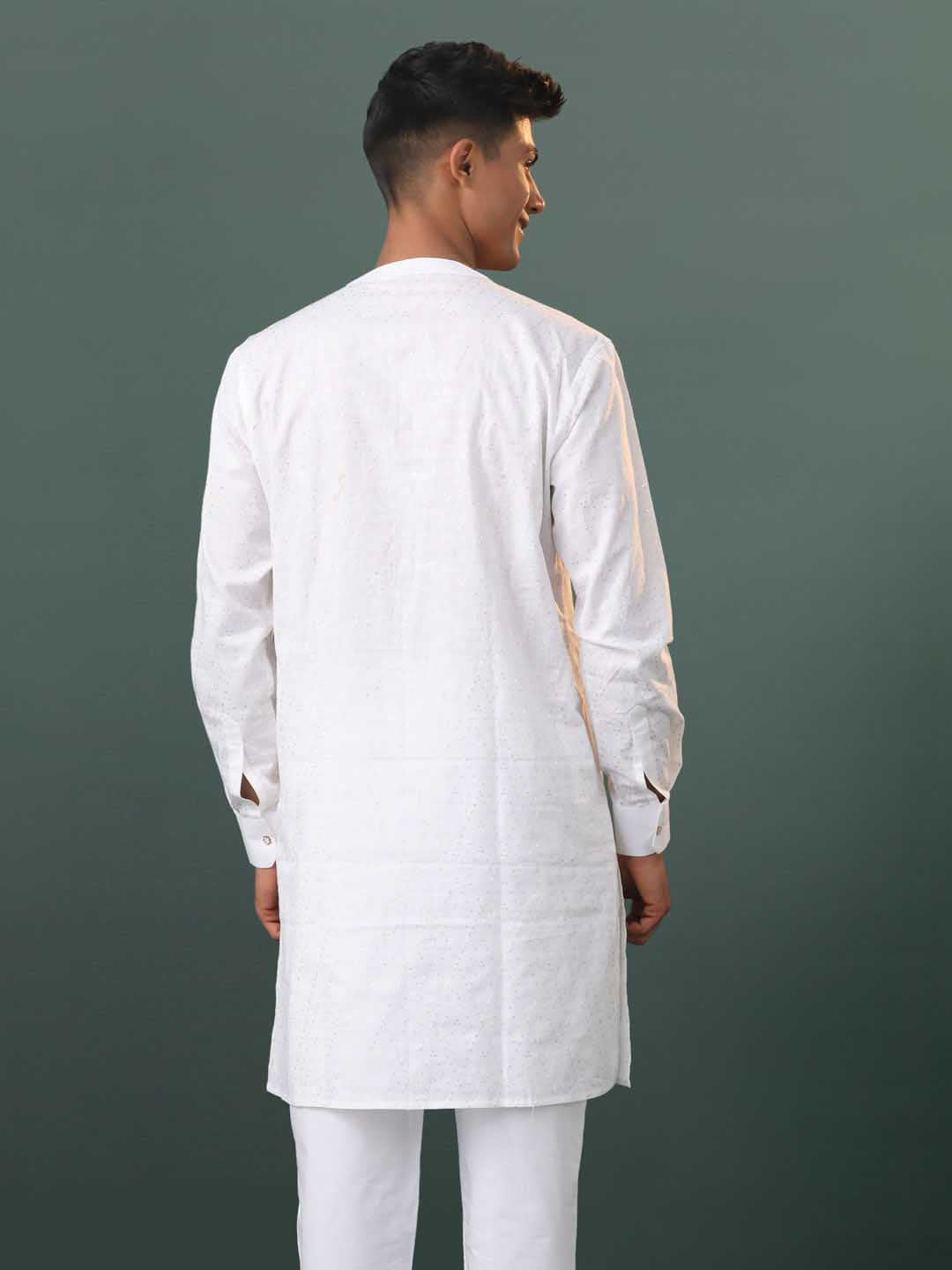 Vastramay  Mens Cream Cotton Embellished Kurta