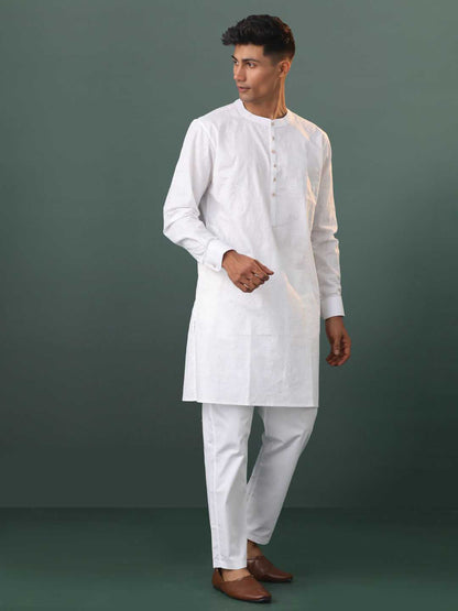 Vastramay  Mens Cream Cotton Embellished Kurta