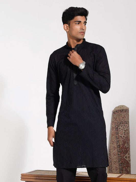 VASTRAMAY Men's Black Cotton Kurta