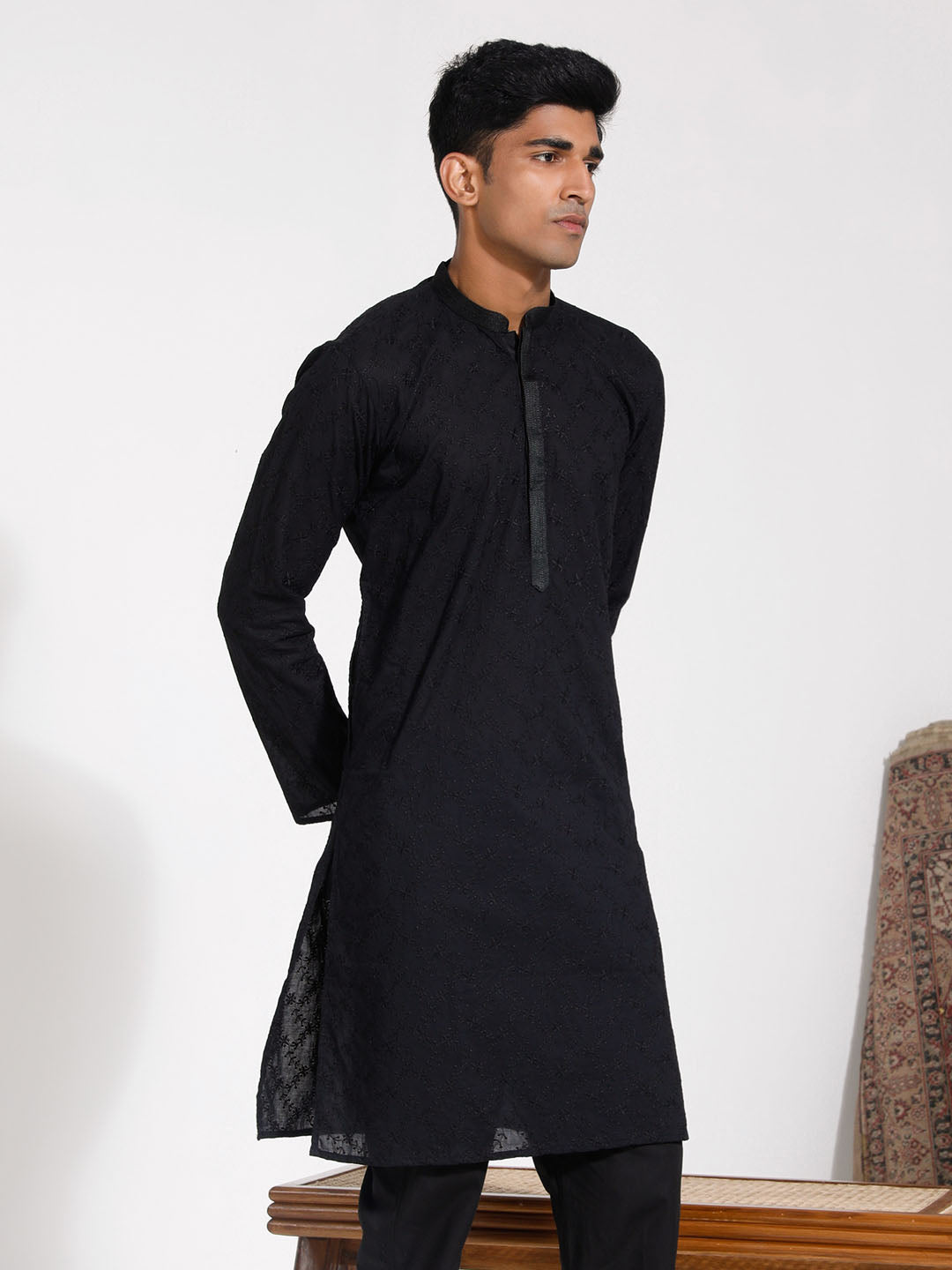 Vastramay Men's Black Cotton Kurta