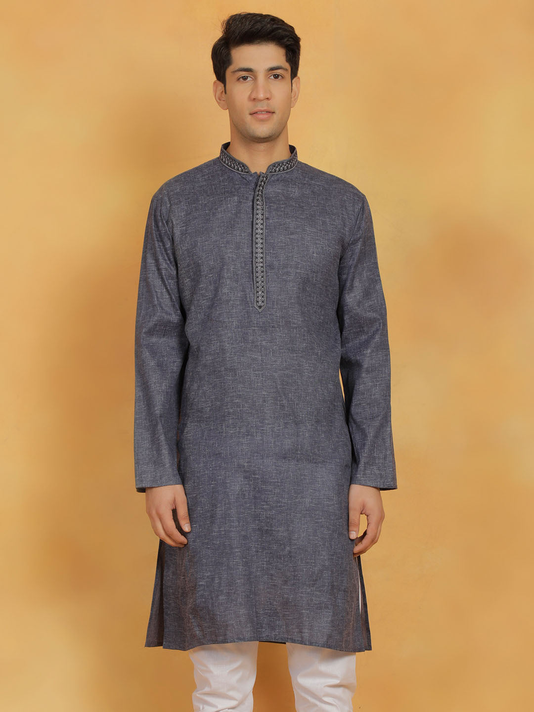 VASTRAMAY Men's Navy Blue Cotton Kurta