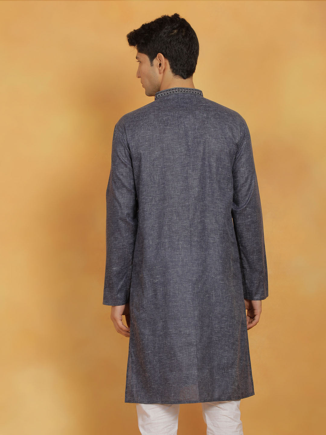 Vastramay Men's Navy Blue Cotton Kurta