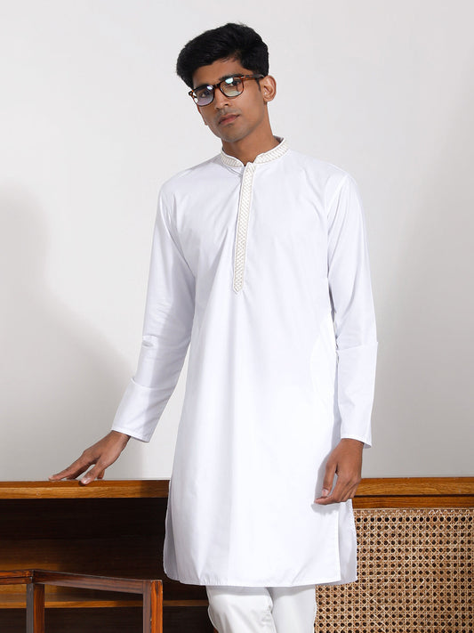 VASTRAMAY Men's White Cotton Kurta