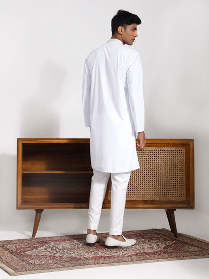 Vastramay Men's White Cotton Kurta Pyjama Set