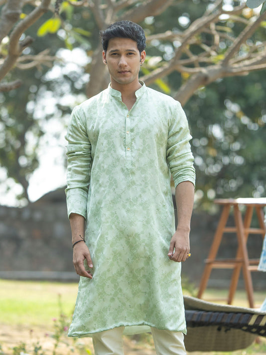 VASTRAMAY Men's Mint Green Silk Blend Kurta