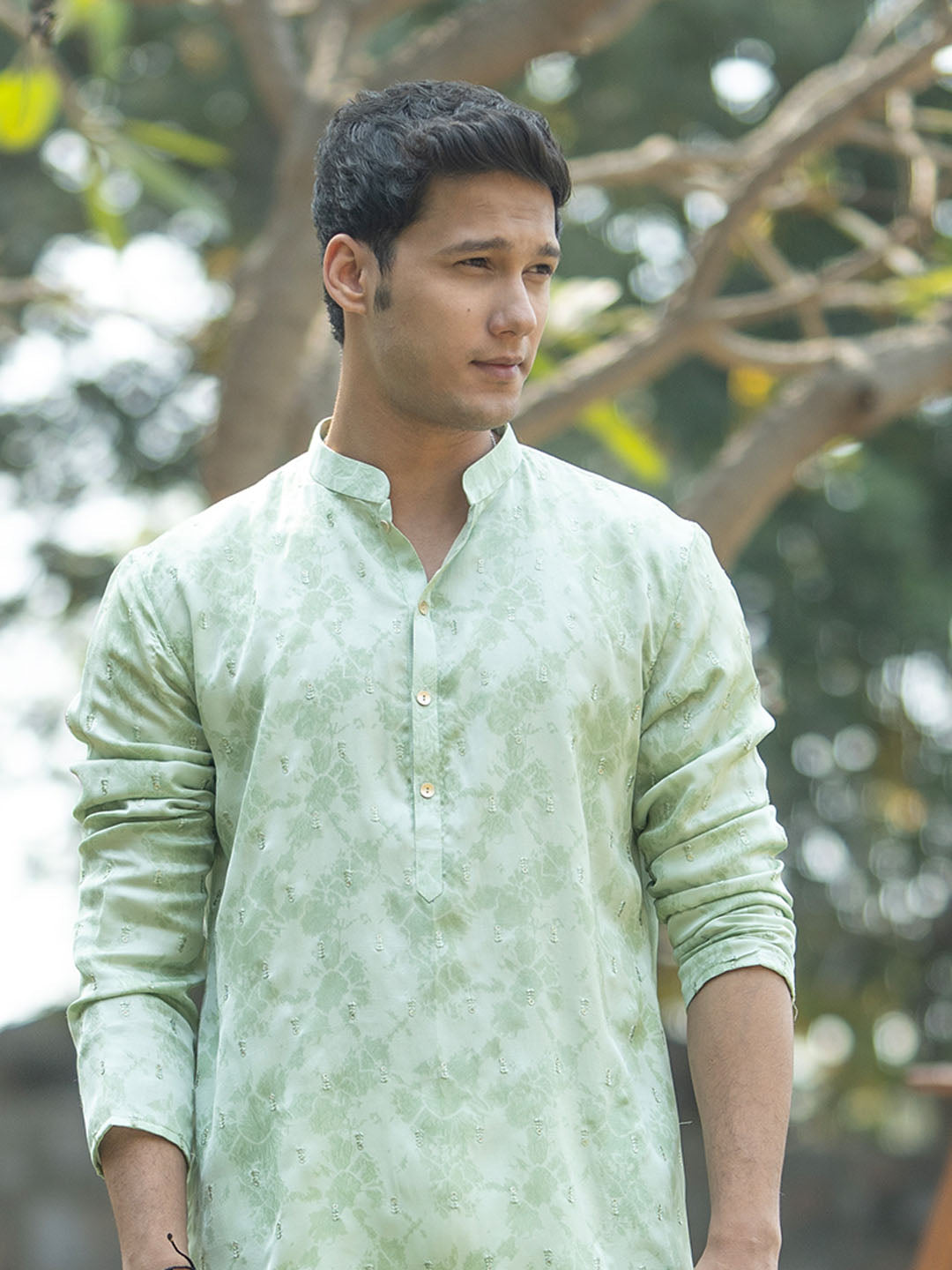 Vastramay Men's Mint Green Silk Blend Kurta