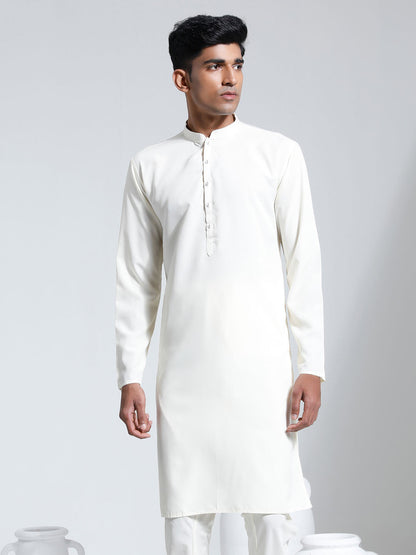 VASTRAMAY Men's Cream Crepe Kurta