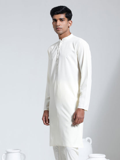 VASTRAMAY Men's Cream Crepe Kurta