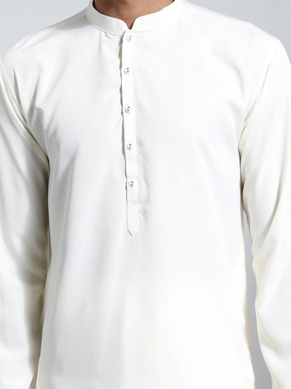 VASTRAMAY Men's Cream Crepe Kurta