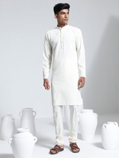 VASTRAMAY Men's Cream Crepe Kurta And Pyjama