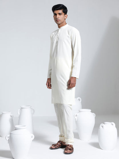 Vastramay Men's Cream Crepe Kurta And Pyjama