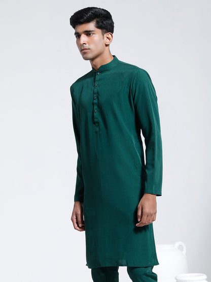 VASTRAMAY Men's Green Crepe Kurta