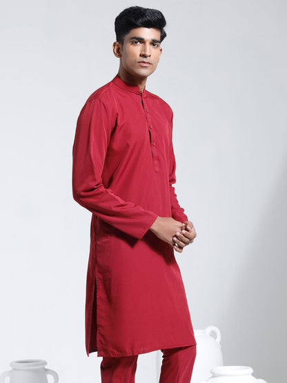 Vastramay Men's Maroon Crepe Kurta