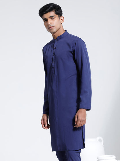 VASTRAMAY Men's Navy Blue Crepe Kurta