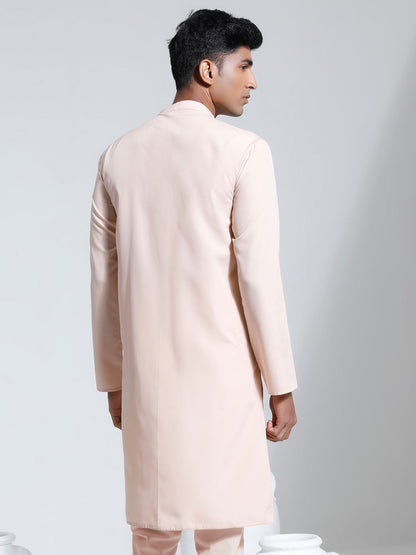 VASTRAMAY Men's Peach Crepe Kurta