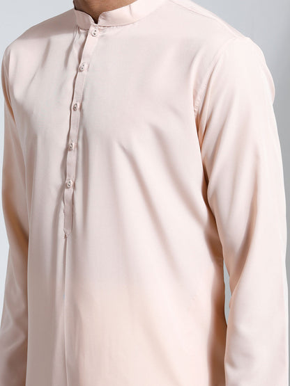 VASTRAMAY Men's Peach Crepe Kurta