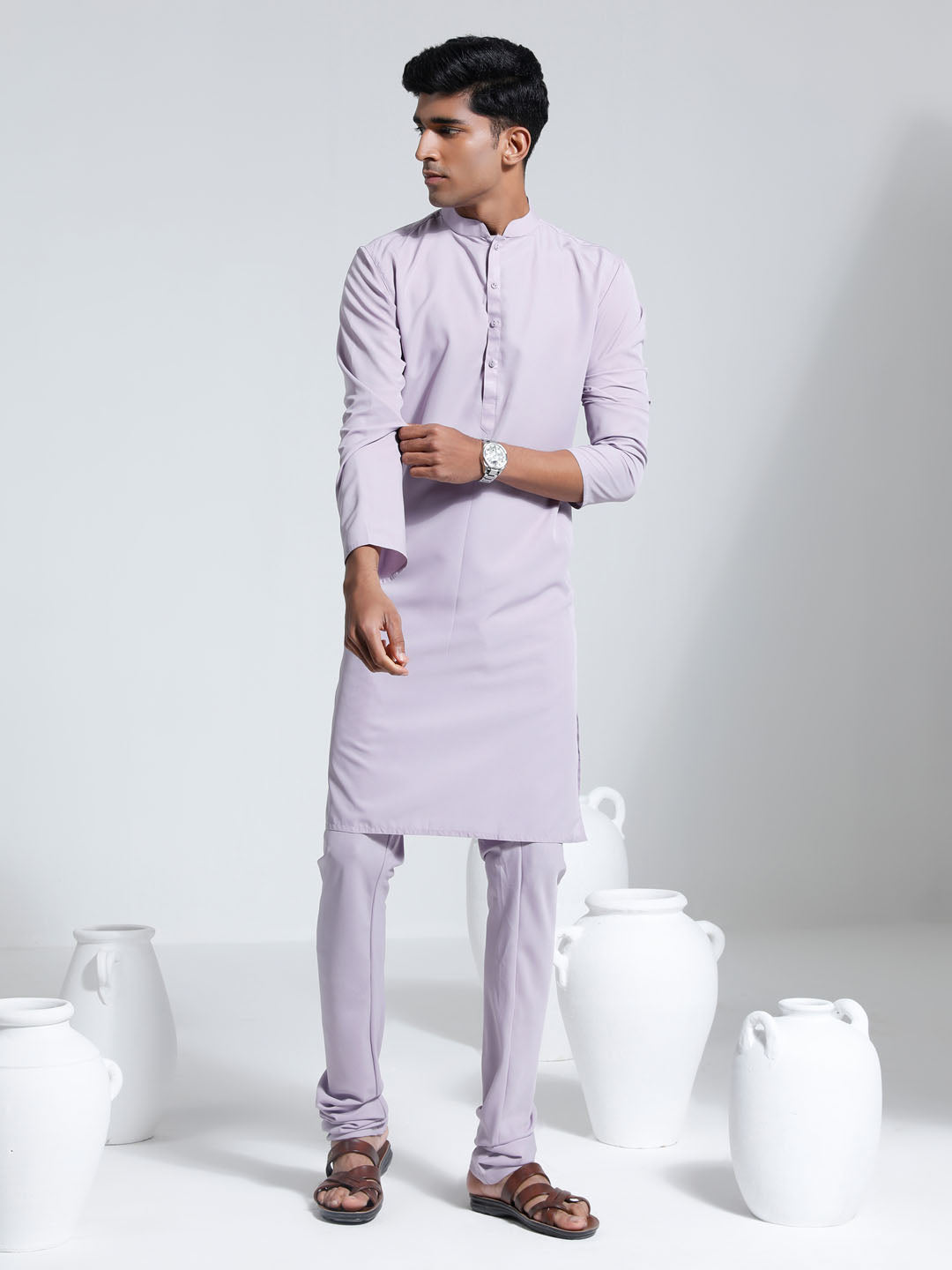 Vastramay Men's Purple Crepe Kurta