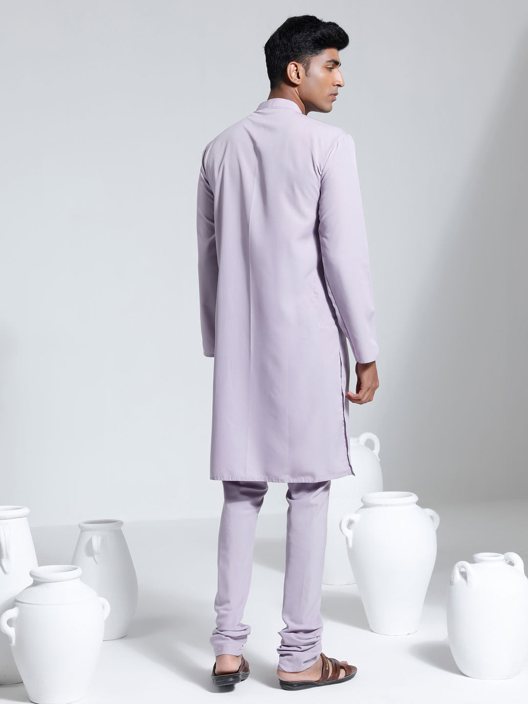 Vastramay Men's Purple Crepe Kurta And Pyjama