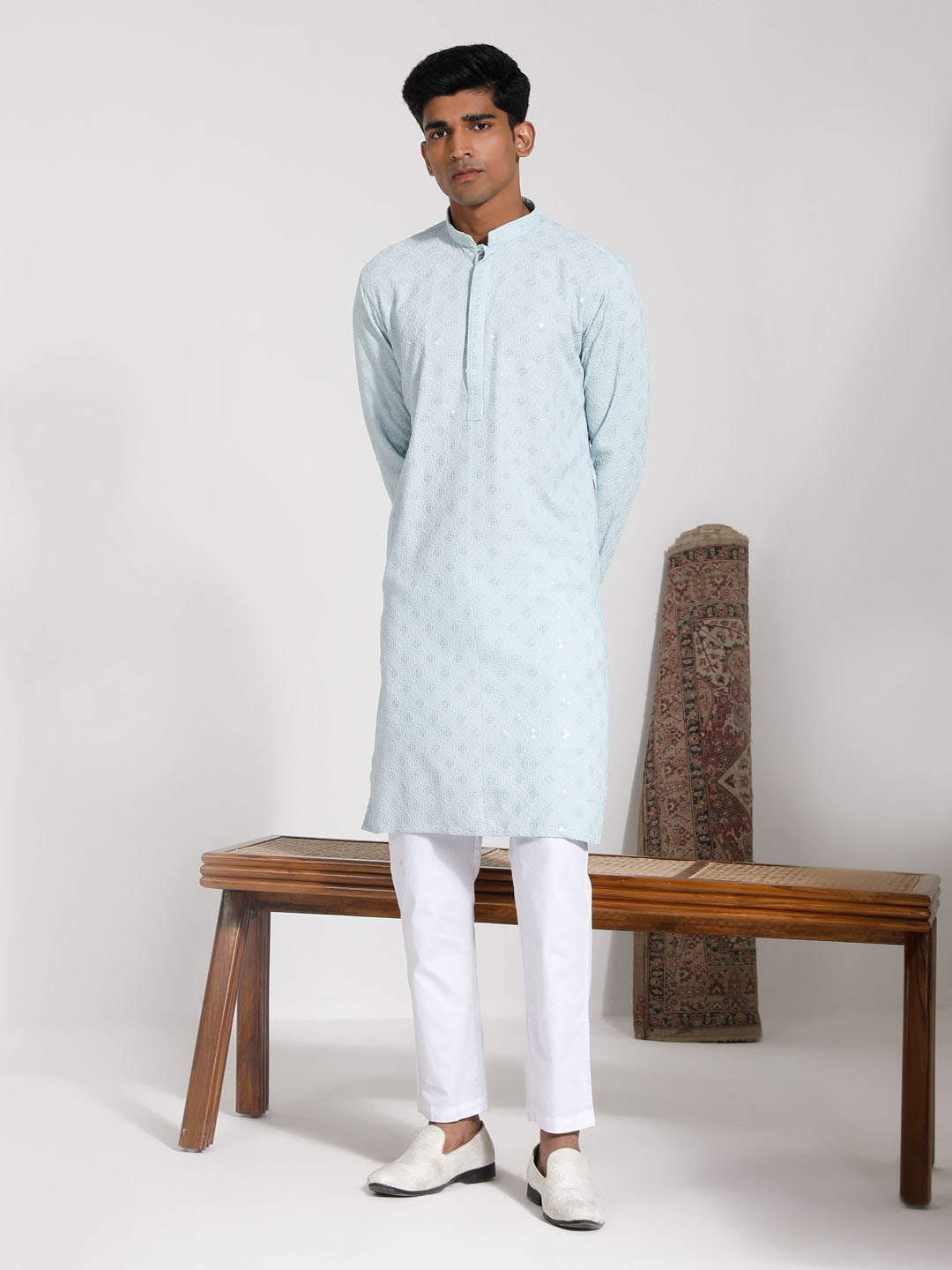 VASTRAMAY Men's Aqua Rayon Kurta And Pyjama Set