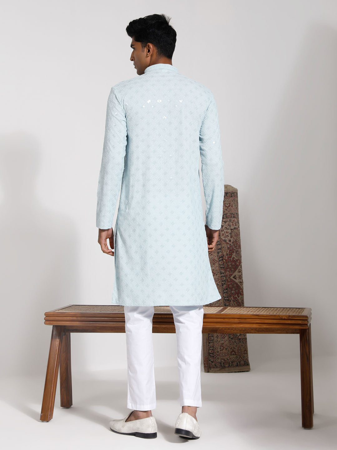 Vastramay Men's Aqua Rayon Kurta And Pyjama Set