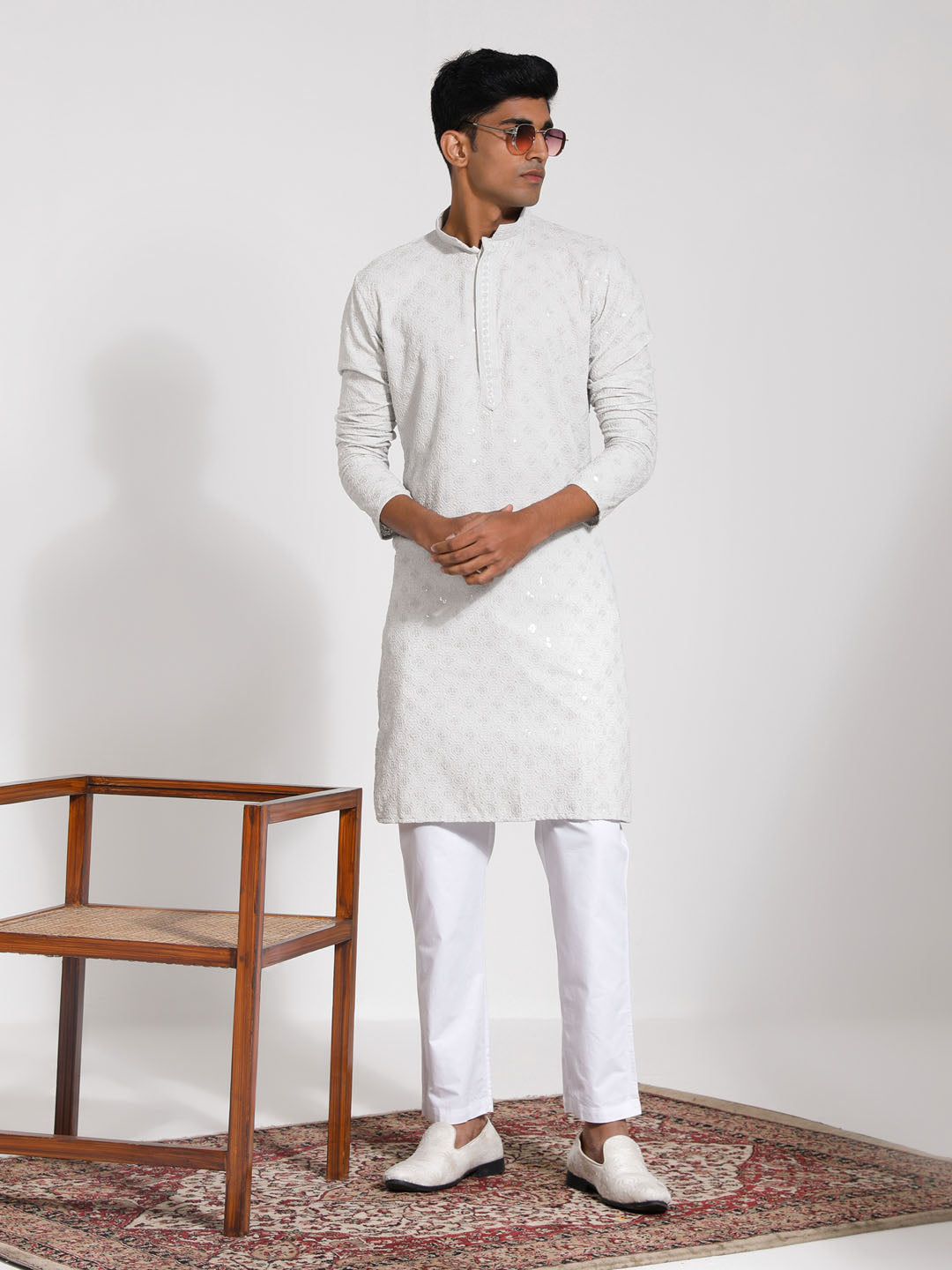 Vastramay Men's Grey Rayon Kurta