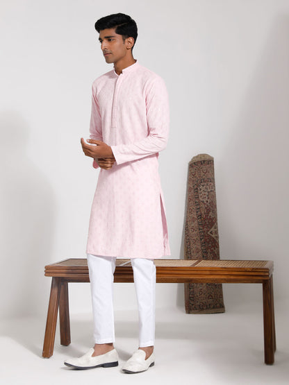 Vastramay Men's Pink Rayon Kurta And Pyjama Set