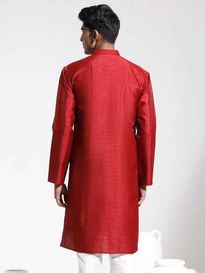 Vastramay Men's Maroon Dupion Silk Kurta