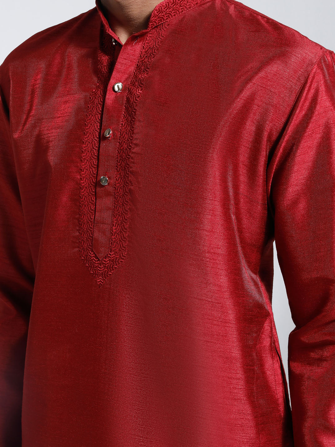 Vastramay Men's Maroon Dupion Silk Kurta