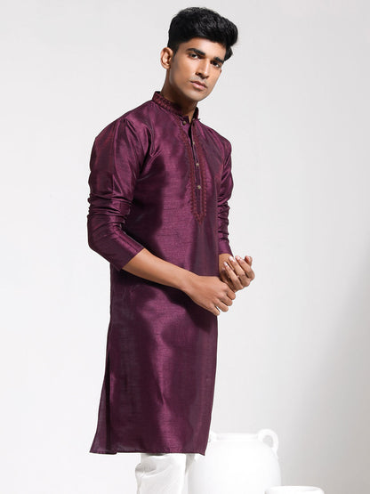 Vastramay Men's Wine Dupion Silk Kurta