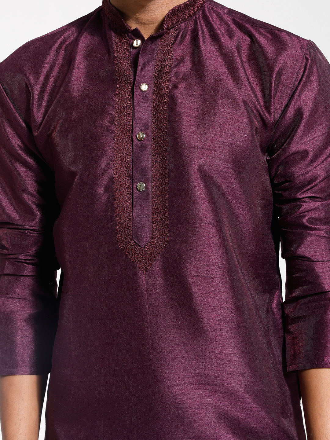 Vastramay Men's Wine Dupion Silk Kurta