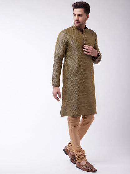 Vastramay Silk Blend Black and Rose Gold Baap Beta Kurta Pyjama set