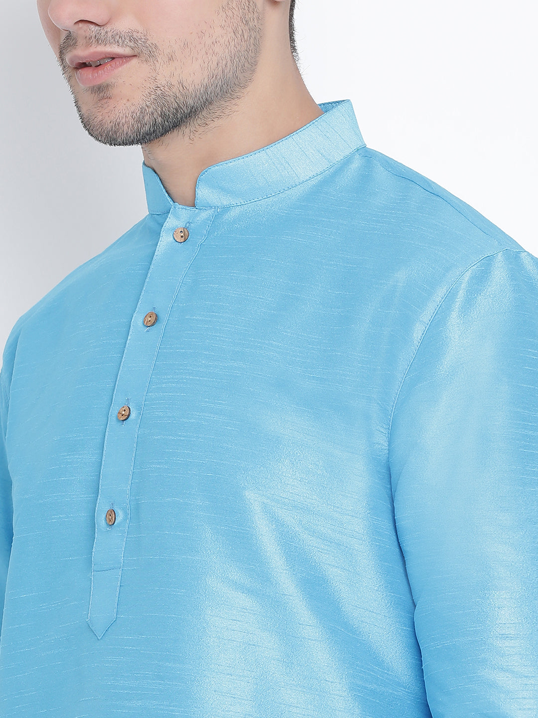 Vastramay Men's Light Blue Cotton Silk Blend Kurta