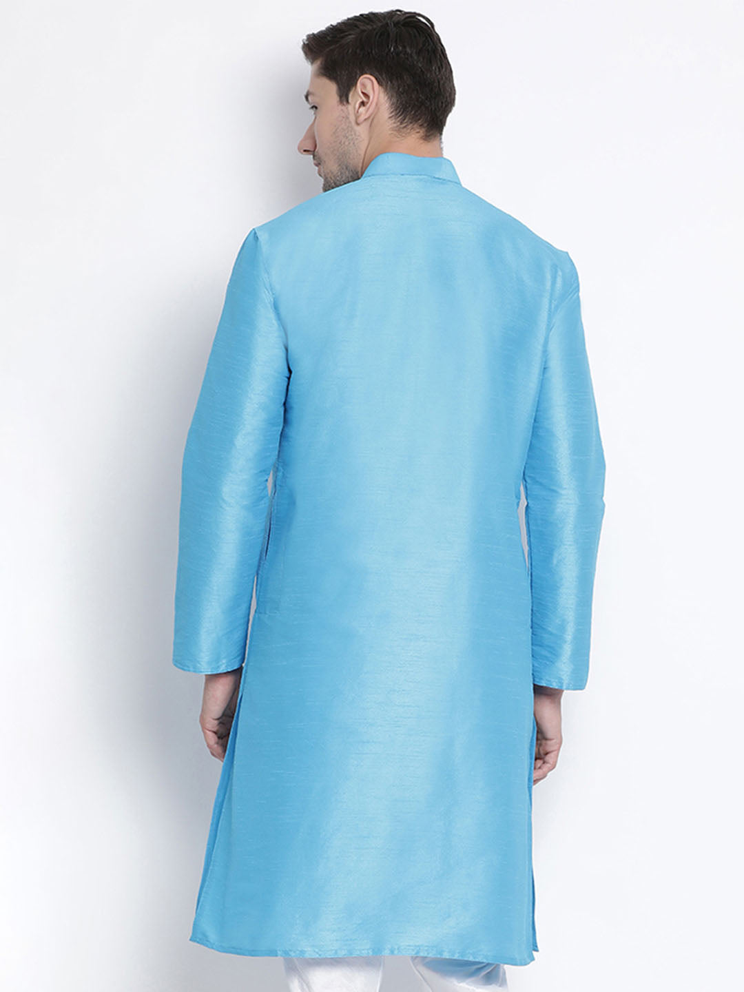 Vastramay Men's Light Blue Cotton Silk Blend Kurta