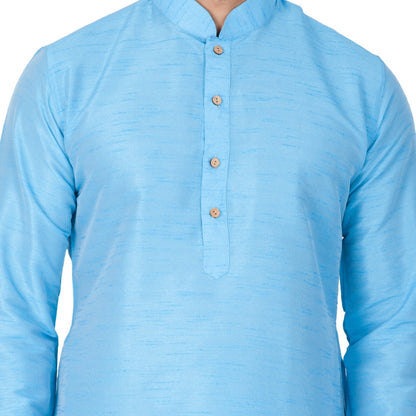 Vastramay Men's Light Blue Cotton Silk Blend Kurta and Pyjama Set